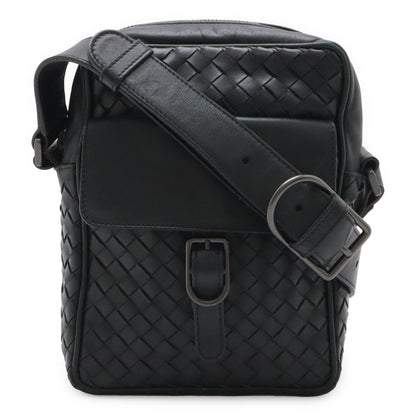 Bottega Veneta Intrecciato Shoulder Bag Pochette Leather Black