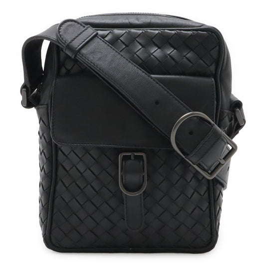 Bottega Veneta Intrecciato Shoulder Bag Pochette Leather Black
