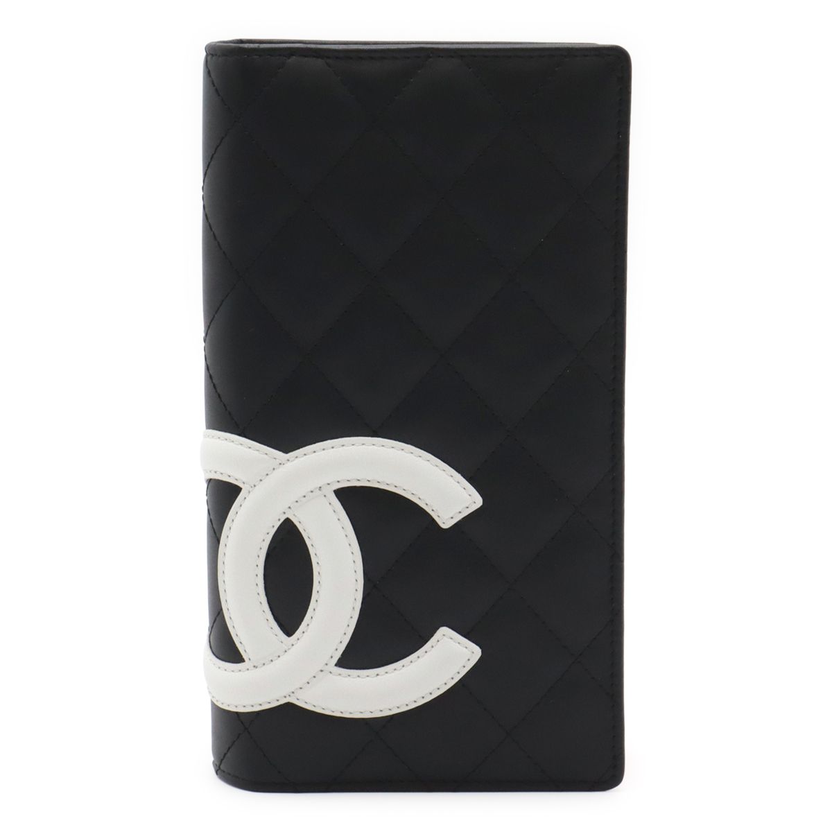Chanel Cambon Line CC Logo Bifold Wallet Leather Soft Calf Black White Pink
