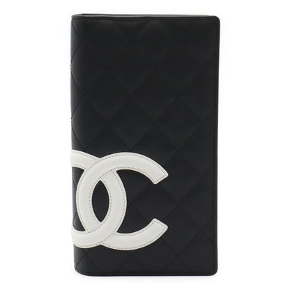 Chanel Cambon Line CC Logo Bifold Wallet Leather Soft Calf Black White Pink