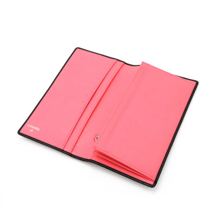 Chanel Cambon Line CC Logo Bifold Wallet Leather Soft Calf Black White Pink — view 4