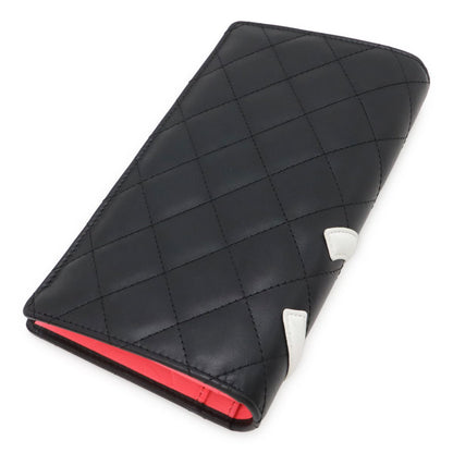 Chanel Cambon Line CC Logo Bifold Wallet Leather Soft Calf Black White Pink — view 2