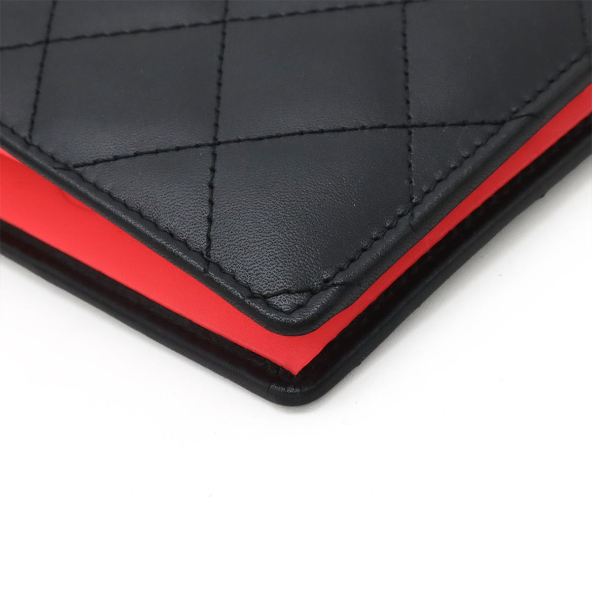Chanel Cambon Line CC Logo Bifold Wallet Leather Soft Calf Black White Pink — view 3
