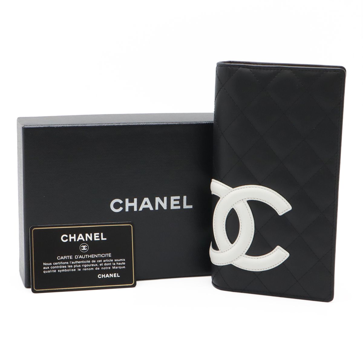 Chanel Cambon Line CC Logo Bifold Wallet Leather Soft Calf Black White Pink — view 9