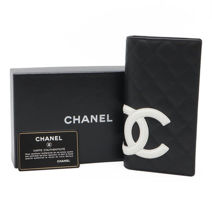 Chanel Cambon Line CC Logo Bifold Wallet Leather Soft Calf Black White Pink — view 9