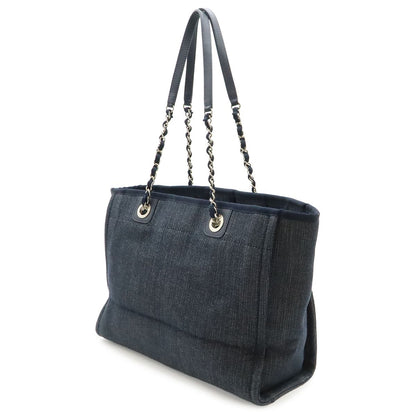 Chanel Deauville Tote MM Shoulder Bag Denim Navy Silver — view 2