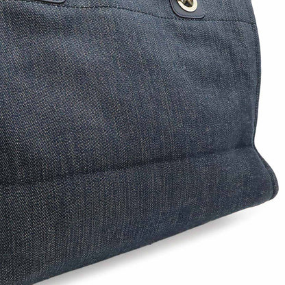 Chanel Deauville Tote MM Shoulder Bag Denim Navy Silver — view 7