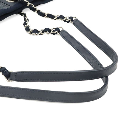 Chanel Deauville Tote MM Shoulder Bag Denim Navy Silver — view 4