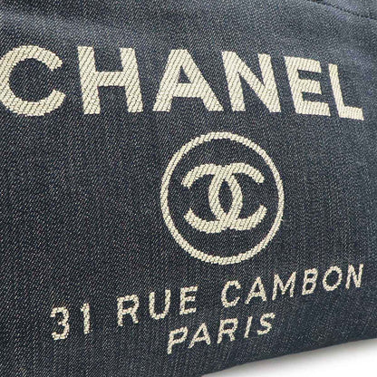 Chanel Deauville Tote MM Shoulder Bag Denim Navy Silver — view 8