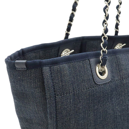 Chanel Deauville Tote MM Shoulder Bag Denim Navy Silver — view 5