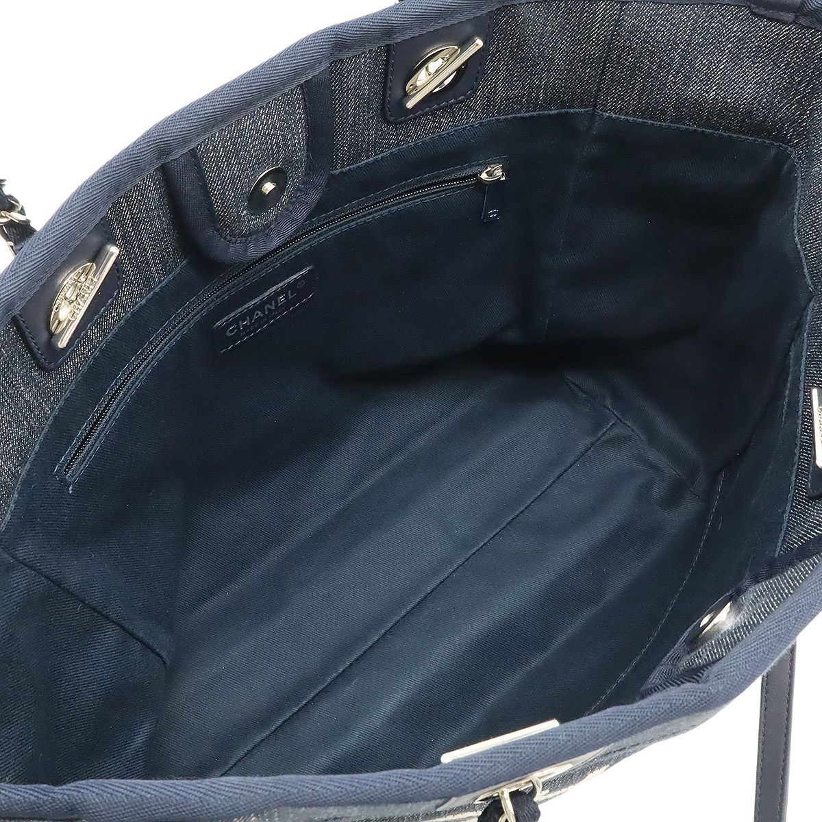 Chanel Deauville Tote MM Shoulder Bag Denim Navy Silver — view 6