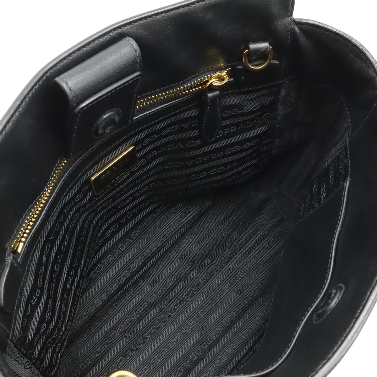 Prada Saffiano 2-Way Shoulder Bag Crossbody Leather Nero Black Gold — view 5