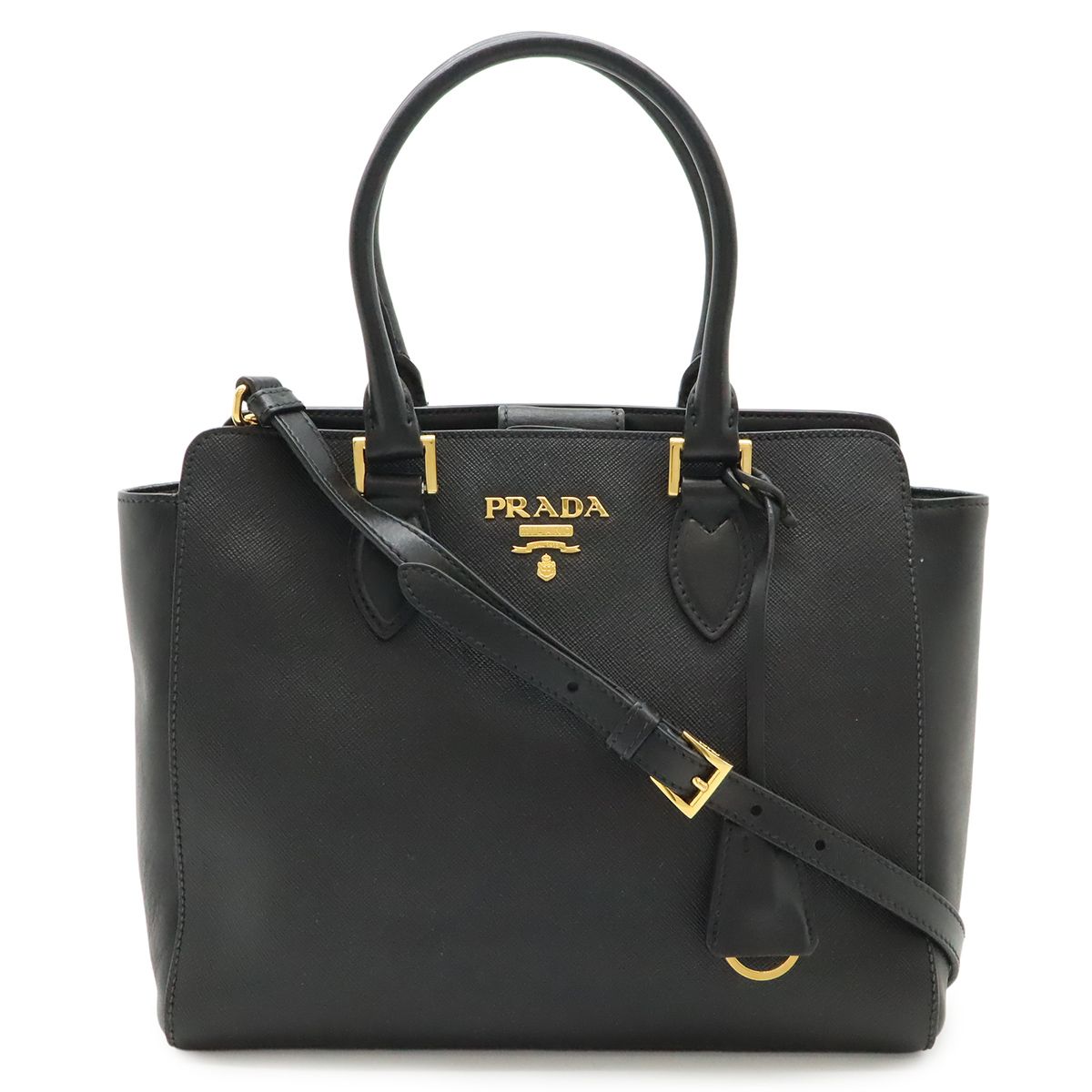 Prada Saffiano 2-Way Shoulder Bag Crossbody Leather Nero Black Gold