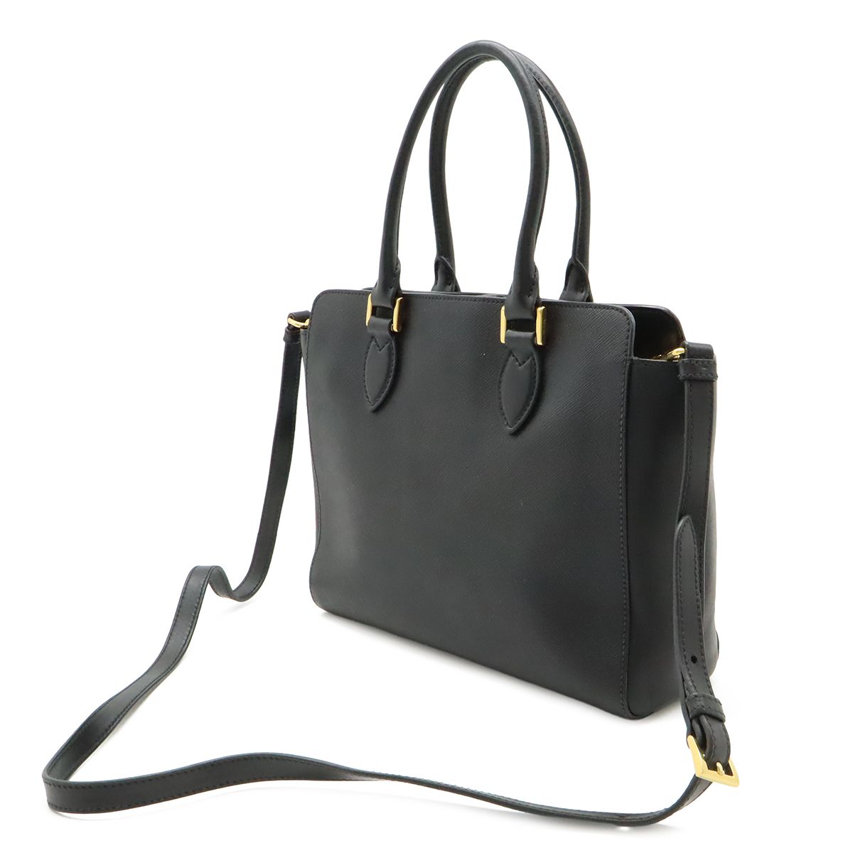 Prada Saffiano 2-Way Shoulder Bag Crossbody Leather Nero Black Gold — view 2