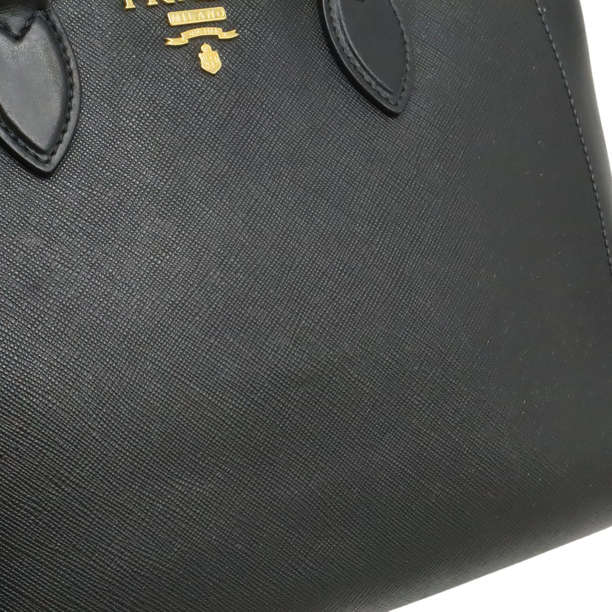 Prada Saffiano 2-Way Shoulder Bag Crossbody Leather Nero Black Gold — view 9