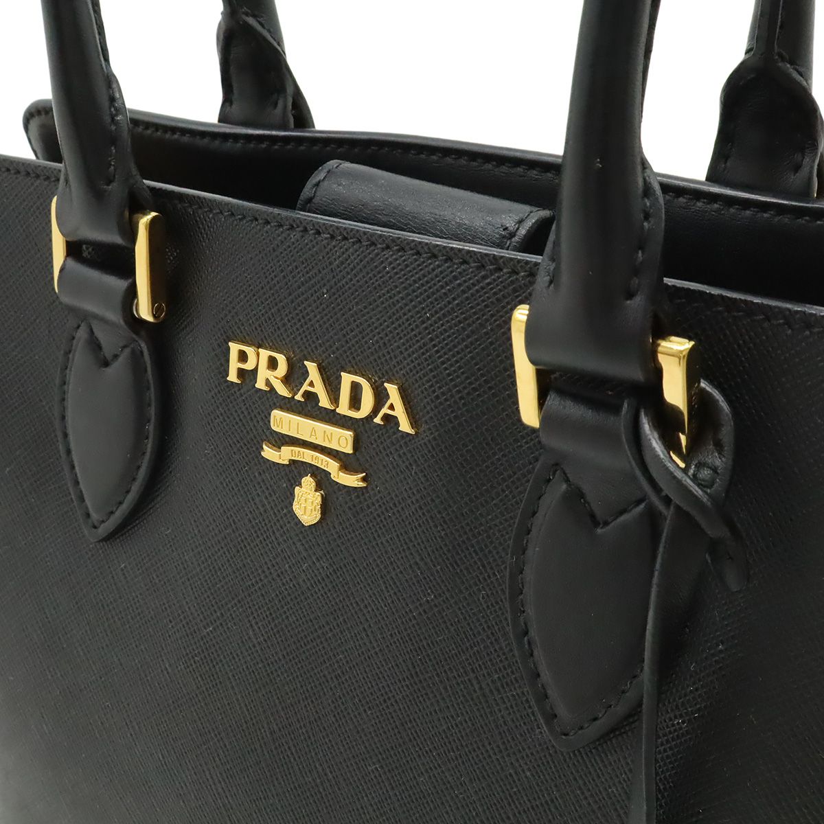 Prada Saffiano 2-Way Shoulder Bag Crossbody Leather Nero Black Gold — view 8