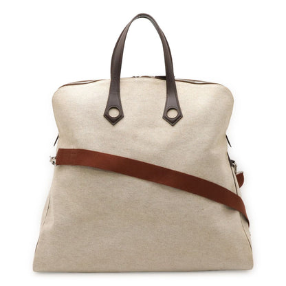 Hermes Sac Eve MM Tote Toile Ash Leather Ivory Natural Brown Silver