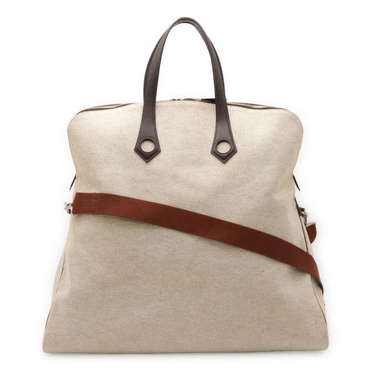 Hermes Sac Eve MM Tote Toile Ash Leather Ivory Natural Brown Silver