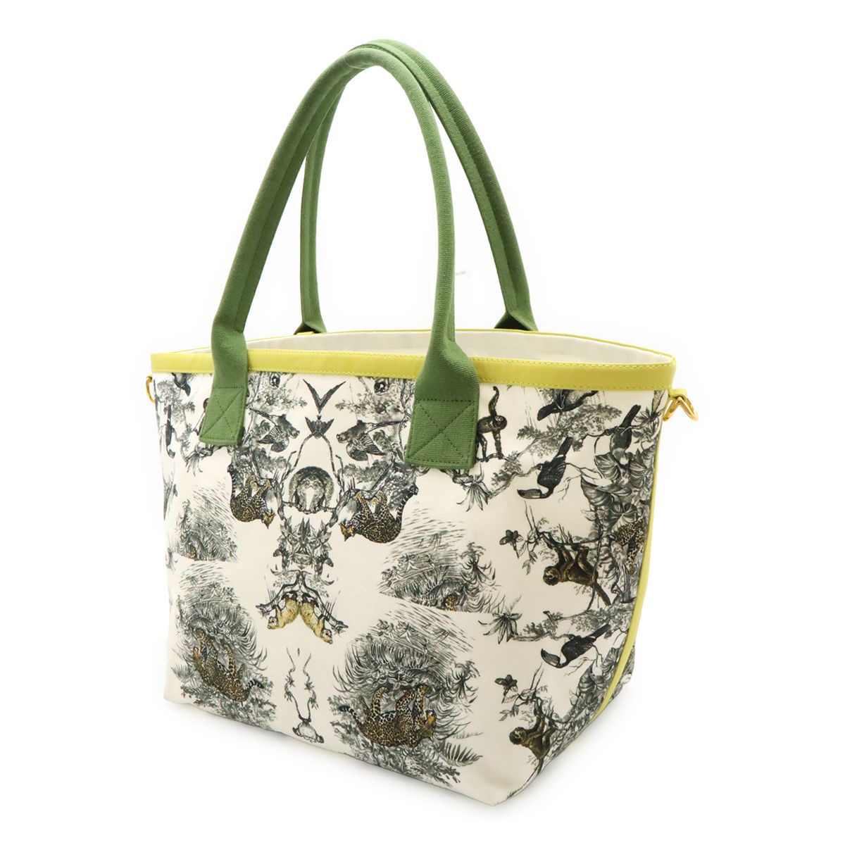 Hermes Cabas Petit Ash Tote Shoulder Bag Leopard Canvas White Green Yellow — view 2