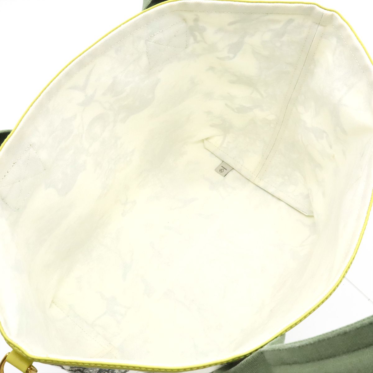 Hermes Cabas Petit Ash Tote Shoulder Bag Leopard Canvas White Green Yellow — view 5