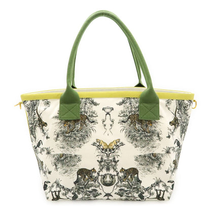 Hermes Cabas Petit Ash Tote Shoulder Bag Leopard Canvas White Green Yellow