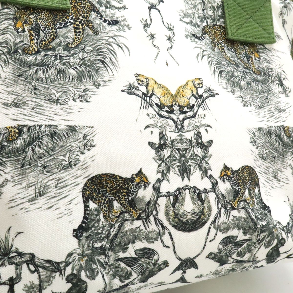Hermes Cabas Petit Ash Tote Shoulder Bag Leopard Canvas White Green Yellow — view 8