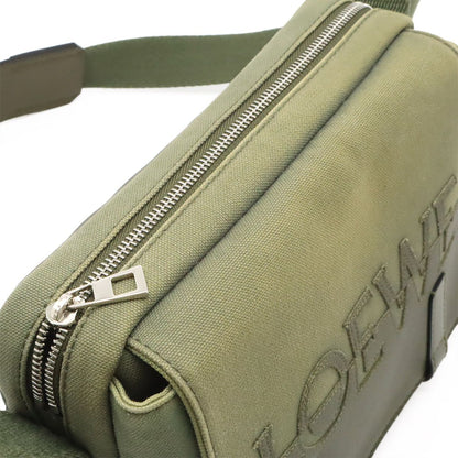 Loewe Logo Military Messenger Bag XS Canvas Leather Khaki Green Silver — view 6