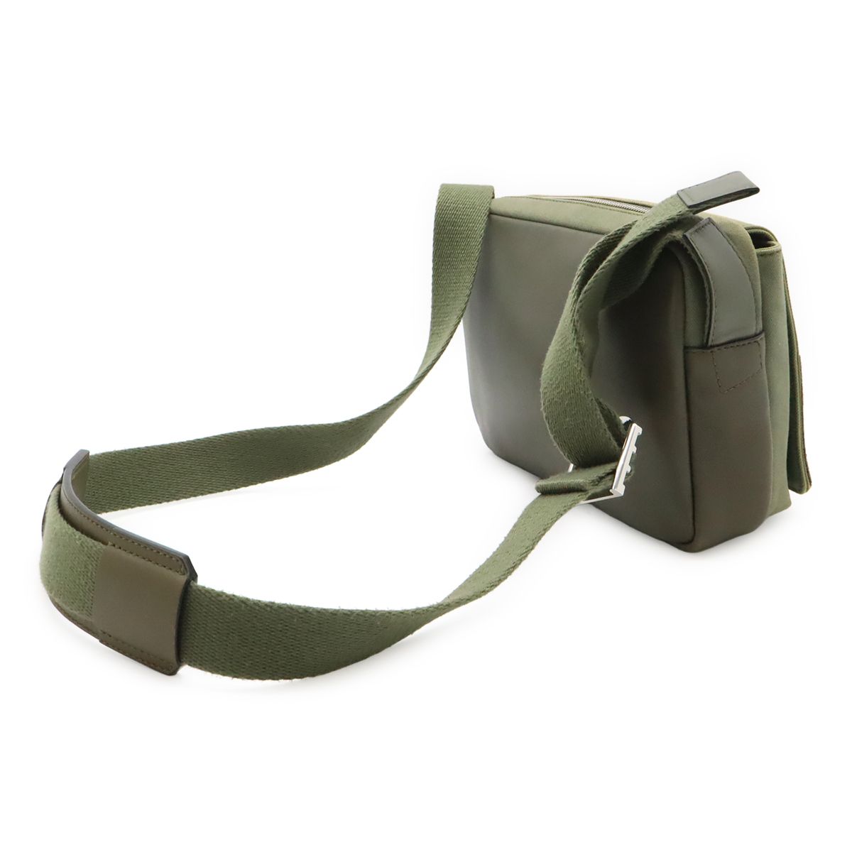 Loewe Logo Military Messenger Bag XS Canvas Leather Khaki Green Silver — view 2