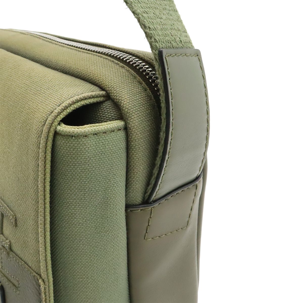 Loewe Logo Military Messenger Bag XS Canvas Leather Khaki Green Silver — view 4