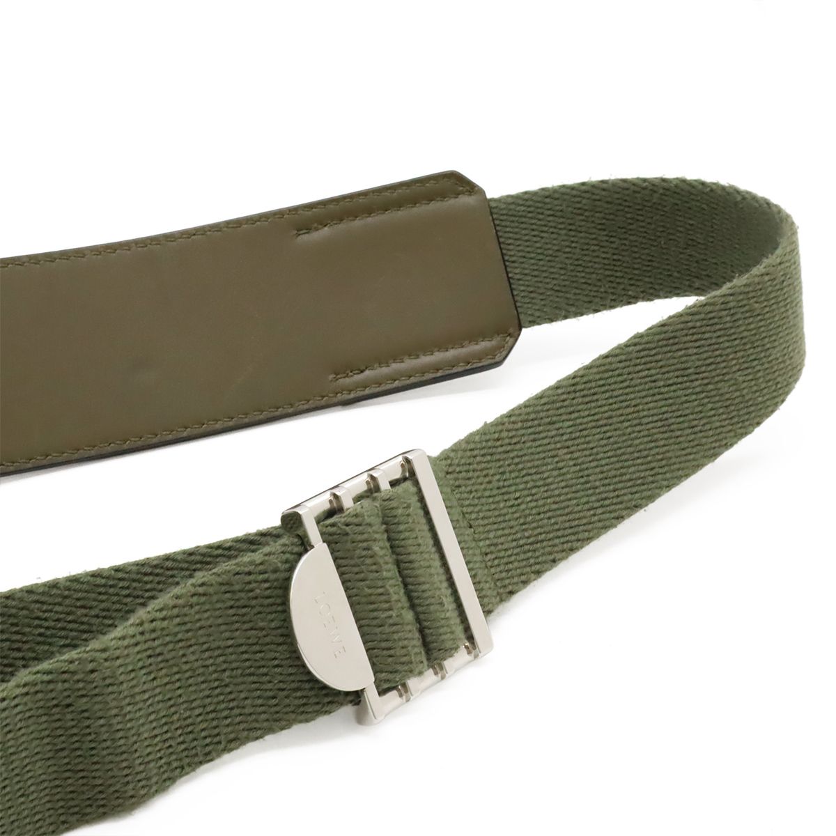 Loewe Logo Military Messenger Bag XS Canvas Leather Khaki Green Silver — view 5