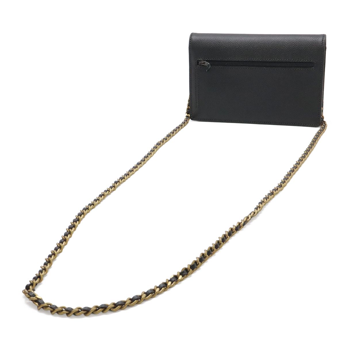 Chanel CC Logo Chain Wallet Shoulder Bag Pochette Caviar Leather Black Gold — view 2
