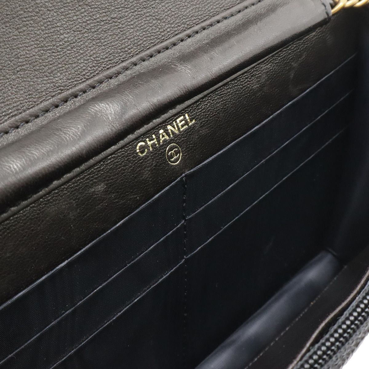 Chanel CC Logo Chain Wallet Shoulder Bag Pochette Caviar Leather Black Gold — view 5