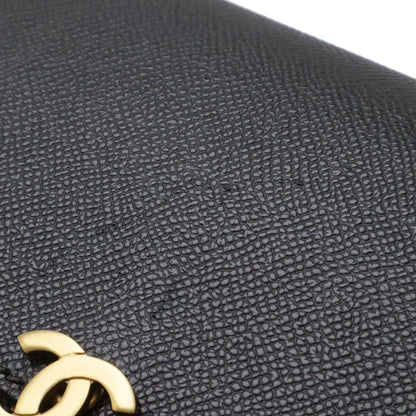 Chanel CC Logo Chain Wallet Shoulder Bag Pochette Caviar Leather Black Gold — view 4