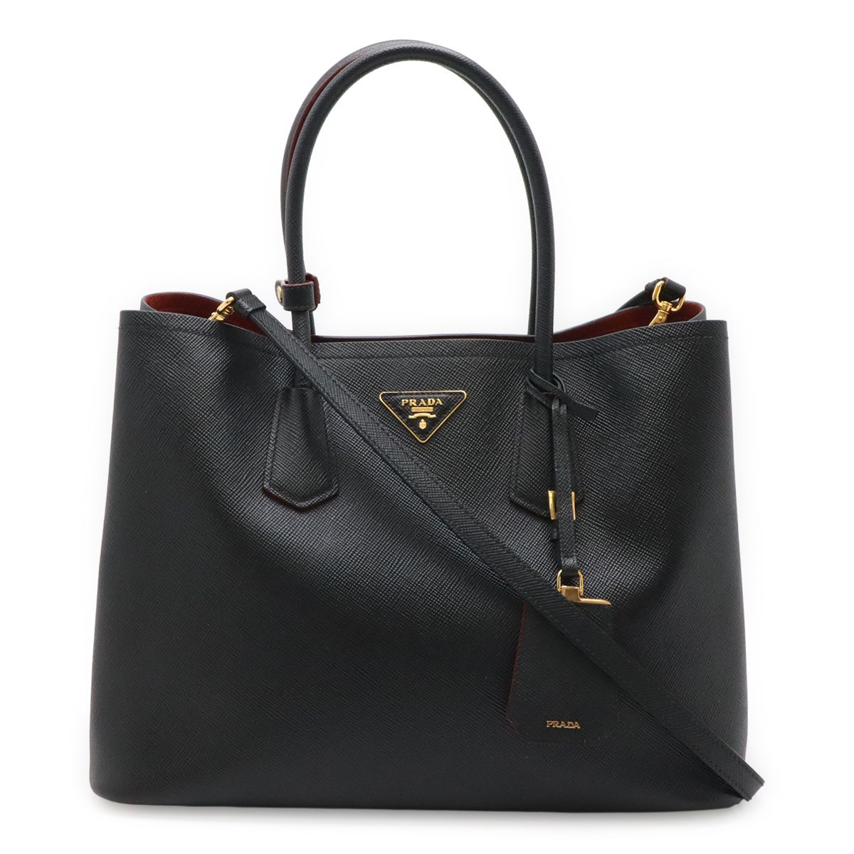 Prada Doubre Large Double Tote 2-Way Shoulder Bag Saffiano Leather Nero Black