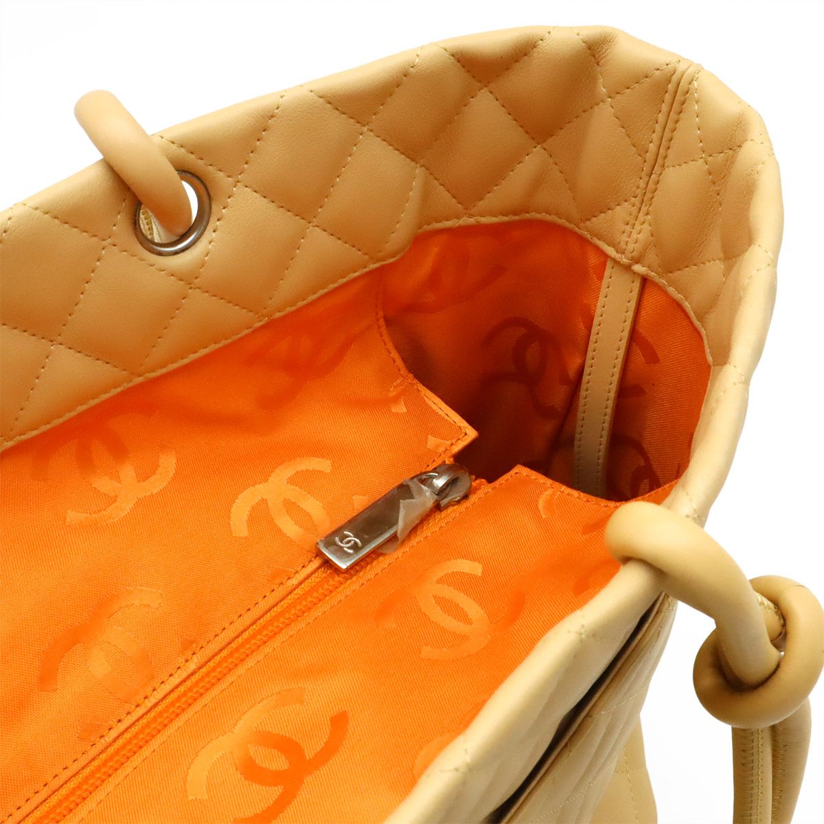Chanel Cambon Line CC Logo Large Tote Shoulder Bag Soft Calf Enamel Beige Yellow — view 5