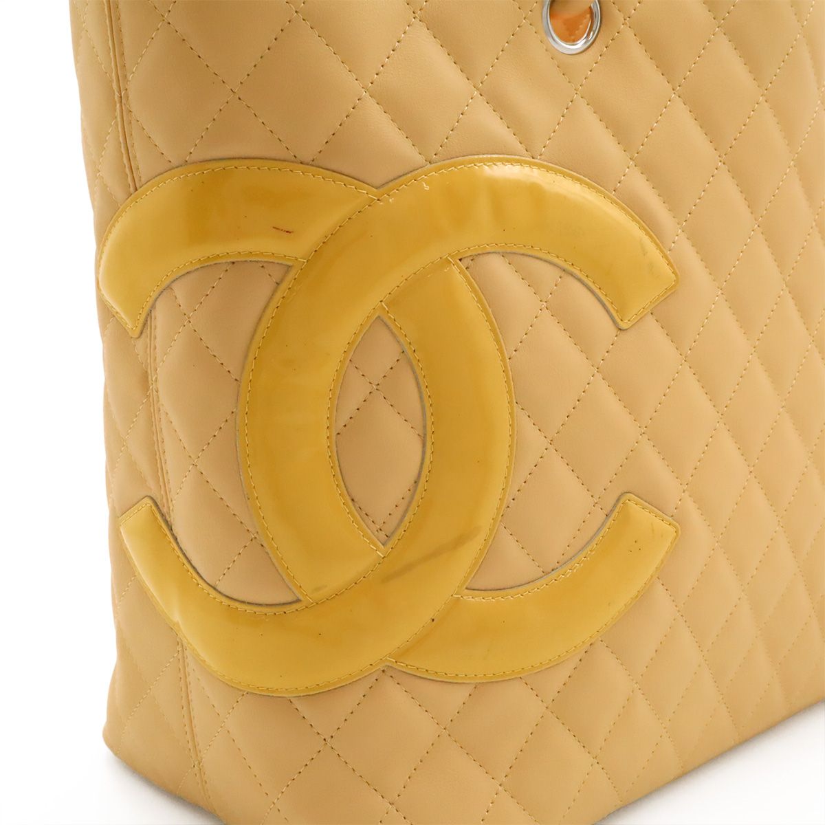 Chanel Cambon Line CC Logo Large Tote Shoulder Bag Soft Calf Enamel Beige Yellow — view 9