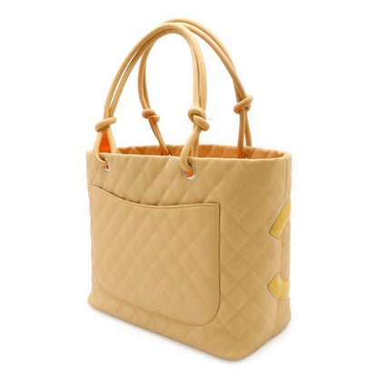 Chanel Cambon Line CC Logo Large Tote Shoulder Bag Soft Calf Enamel Beige Yellow — view 2