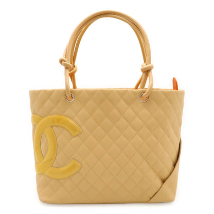 Chanel Cambon Line CC Logo Large Tote Shoulder Bag Soft Calf Enamel Beige Yellow