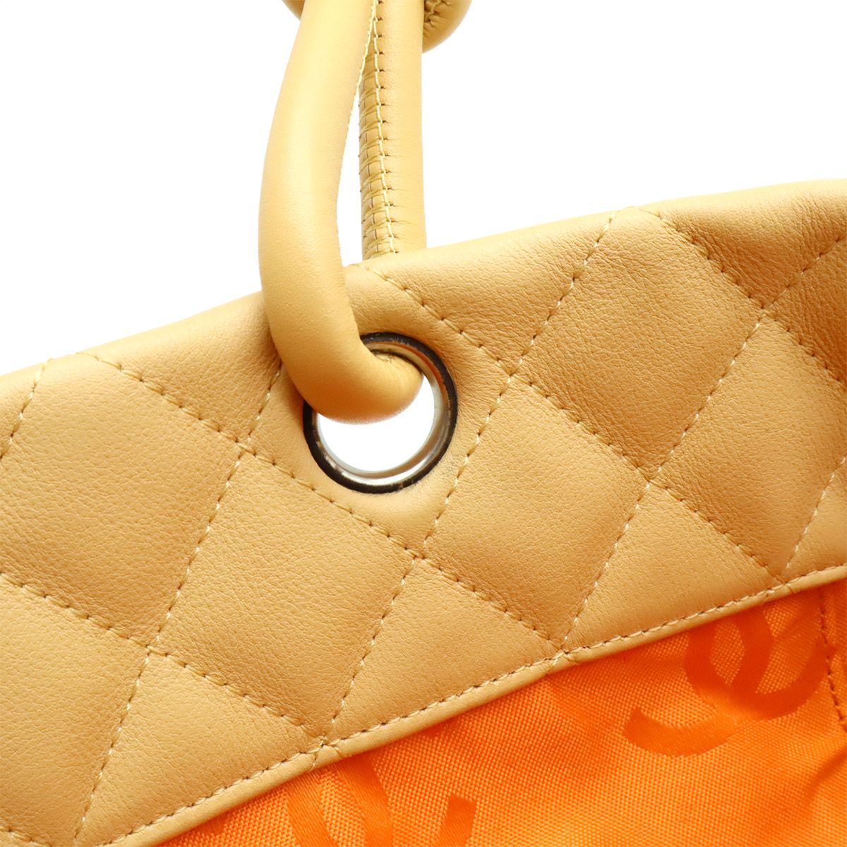 Chanel Cambon Line CC Logo Large Tote Shoulder Bag Soft Calf Enamel Beige Yellow — view 7