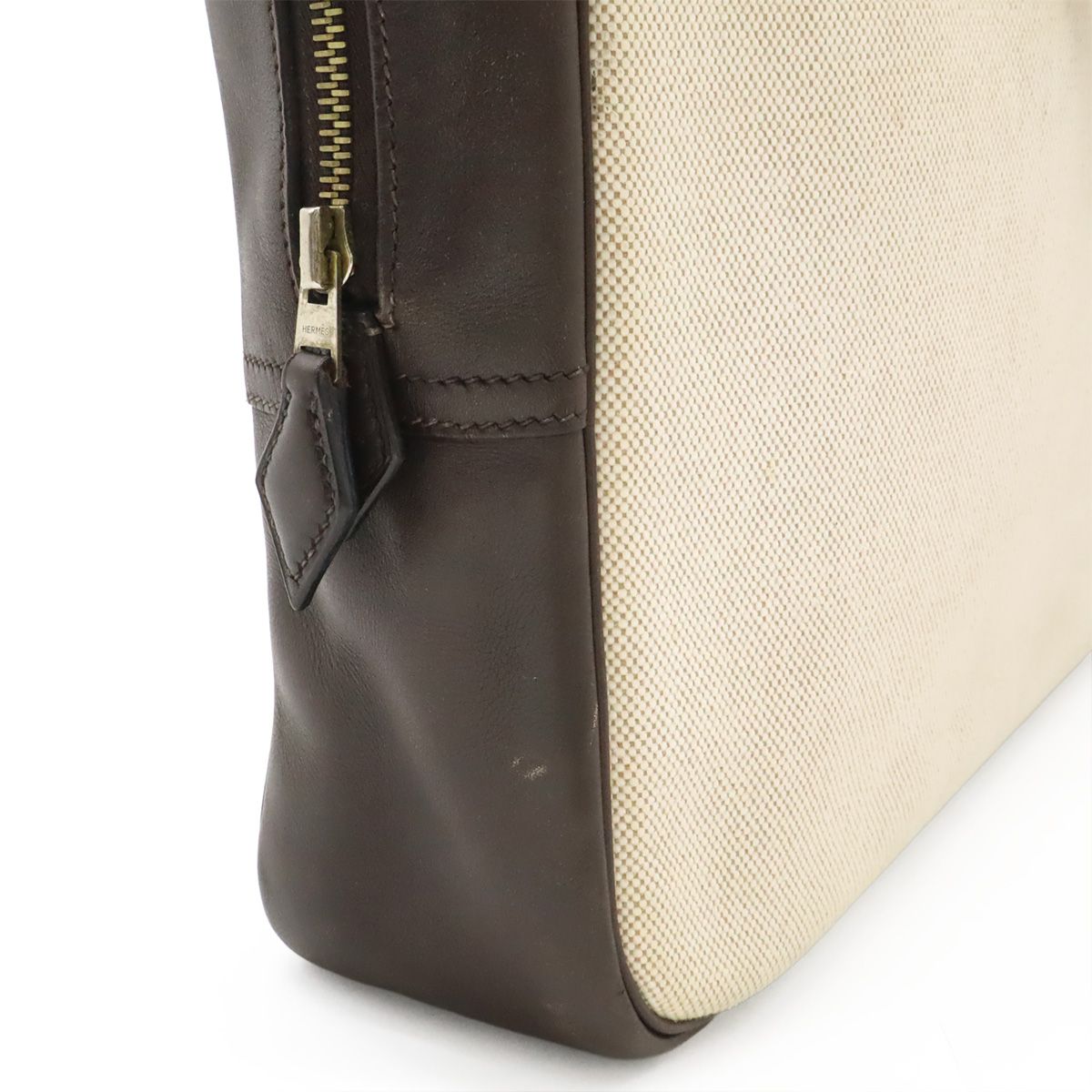 Hermes Plume Dog 38 Briefcase Business Toile Ash Veau Barenia Natural Dark Brown — view 5