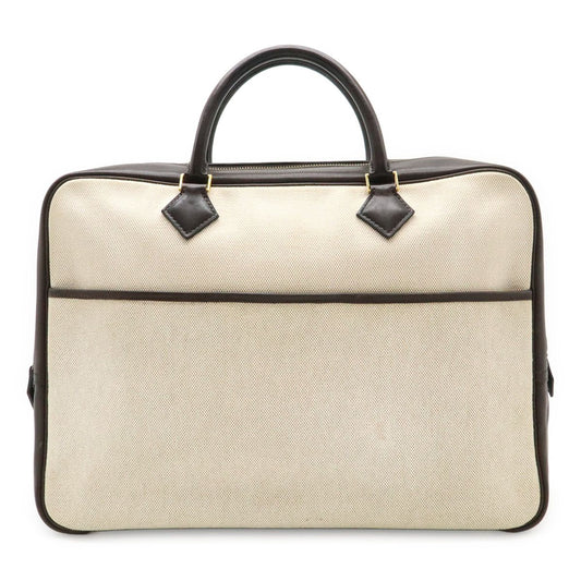 Hermes Plume Dog 38 Briefcase Business Toile Ash Veau Barenia Natural Dark Brown