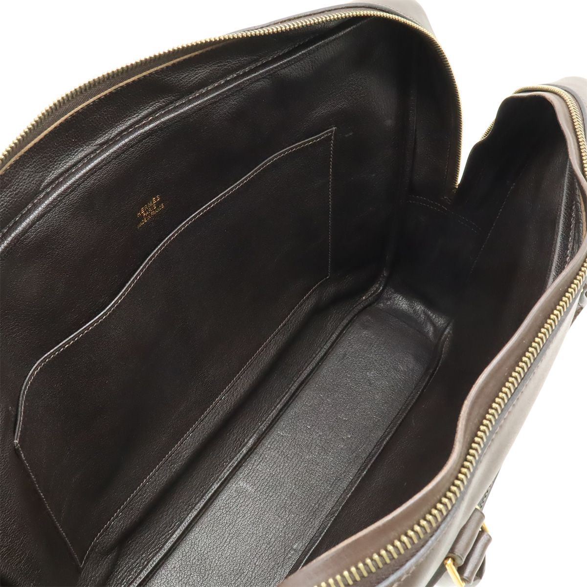 Hermes Plume Dog 38 Briefcase Business Toile Ash Veau Barenia Natural Dark Brown — view 6