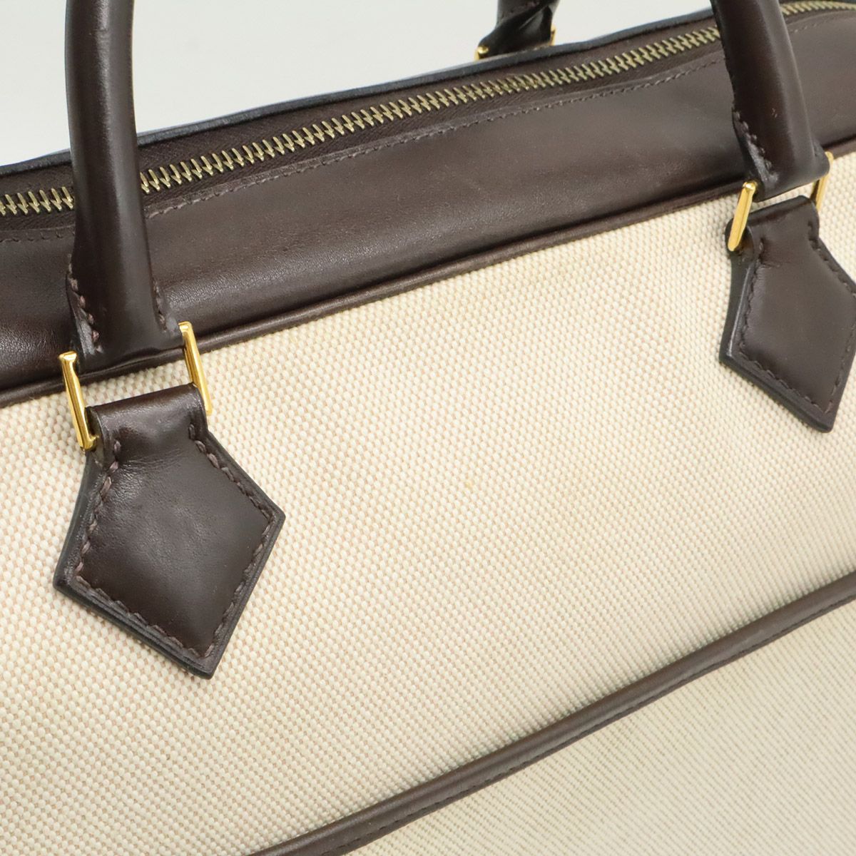 Hermes Plume Dog 38 Briefcase Business Toile Ash Veau Barenia Natural Dark Brown — view 8