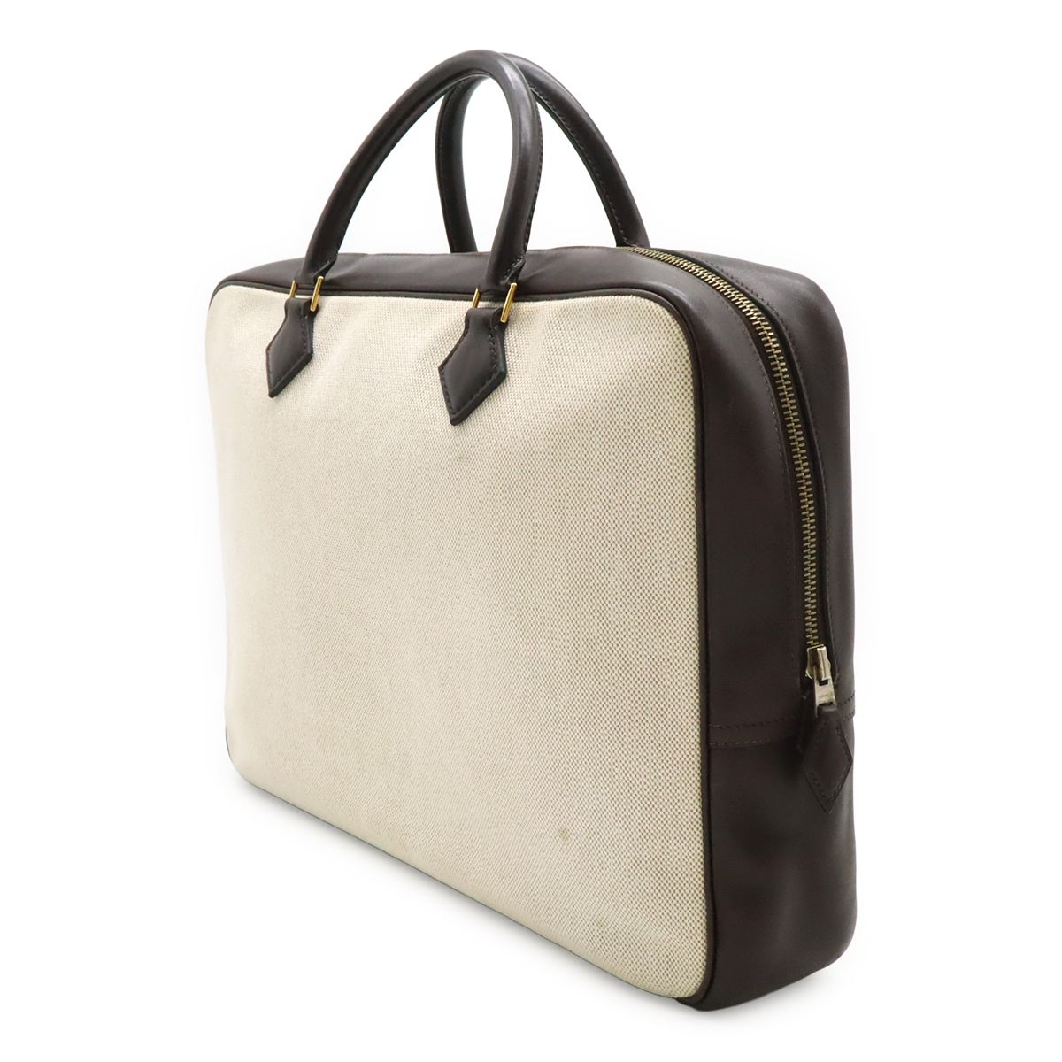 Hermes Plume Dog 38 Briefcase Business Toile Ash Veau Barenia Natural Dark Brown — view 2