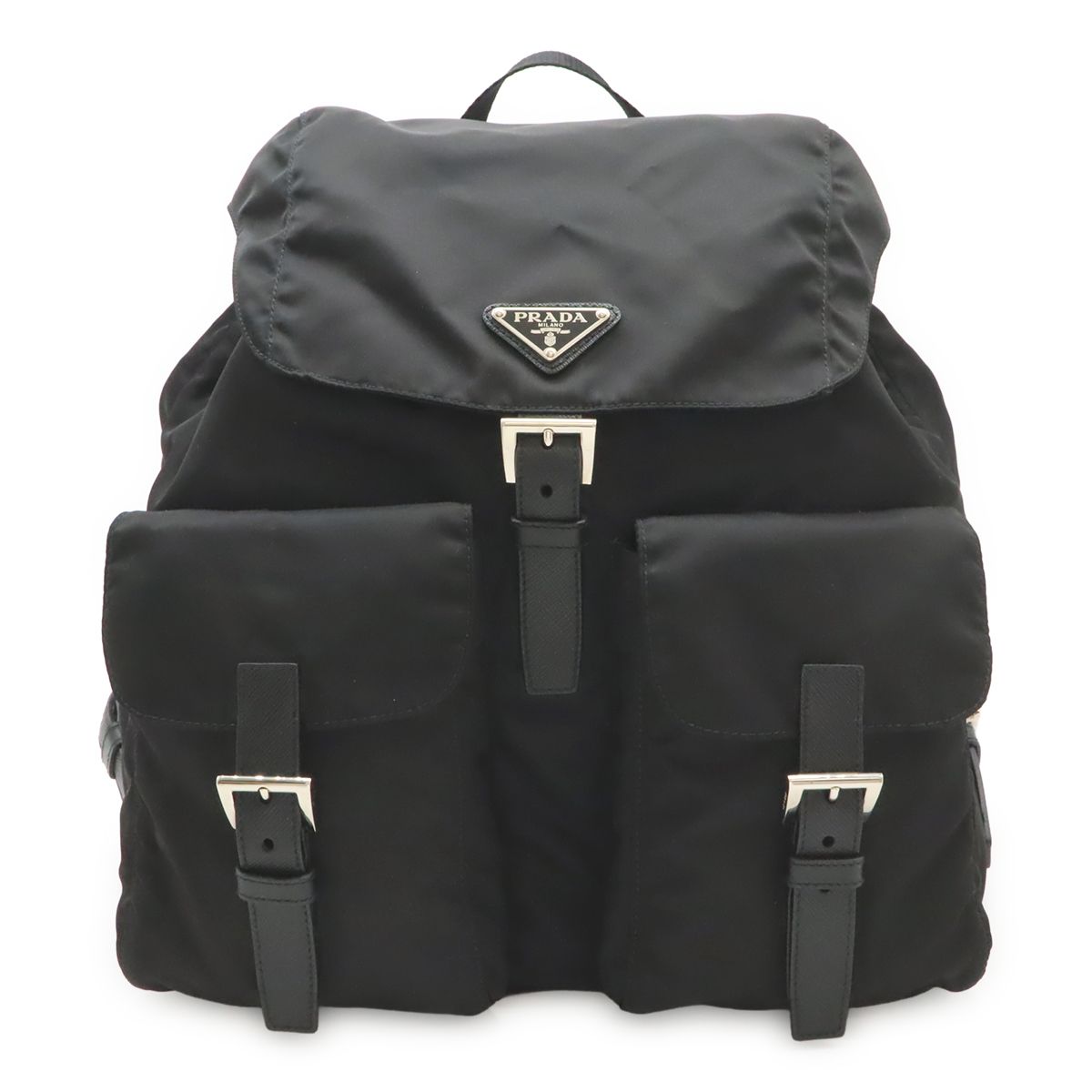 Prada Triangle Logo Backpack Nylon Leather Nero Black Silver