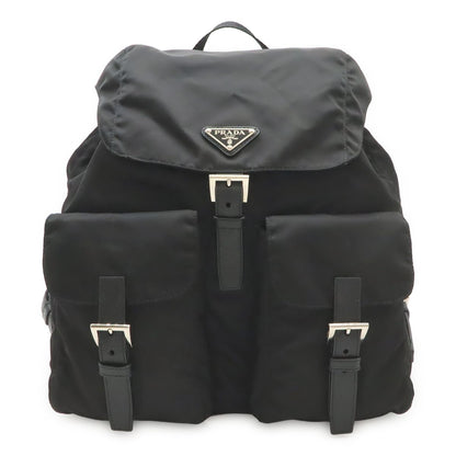 Prada Triangle Logo Backpack Nylon Leather Nero Black Silver