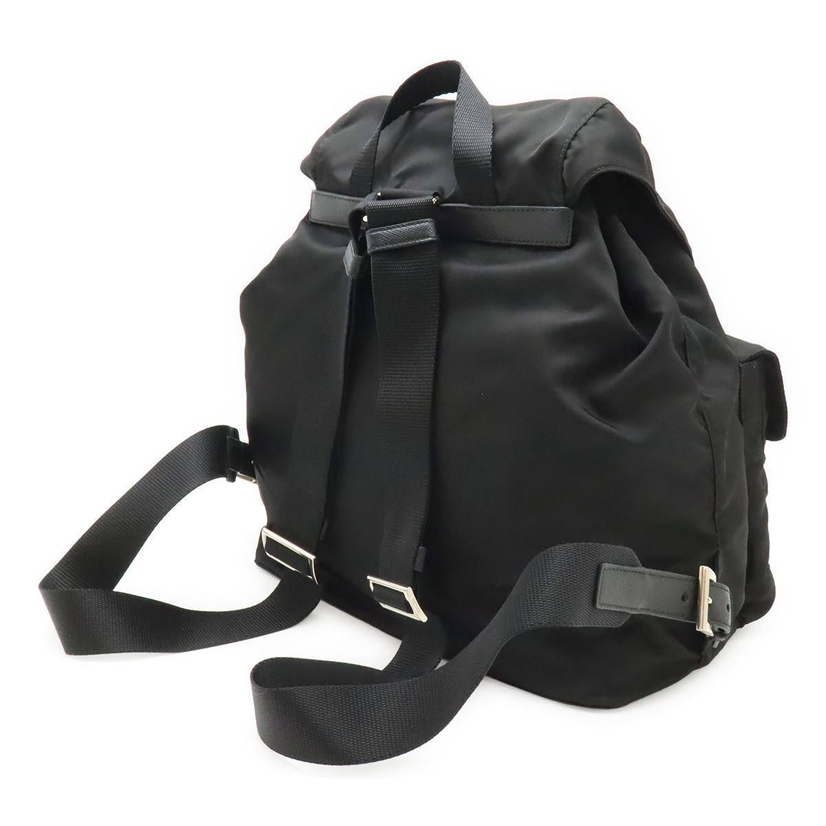 Prada Triangle Logo Backpack Nylon Leather Nero Black Silver — view 2
