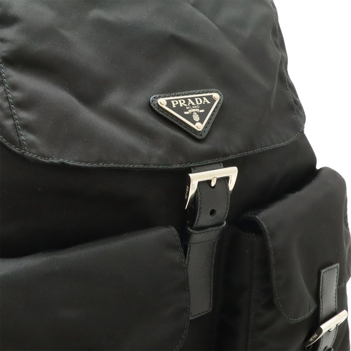 Prada Triangle Logo Backpack Nylon Leather Nero Black Silver — view 6
