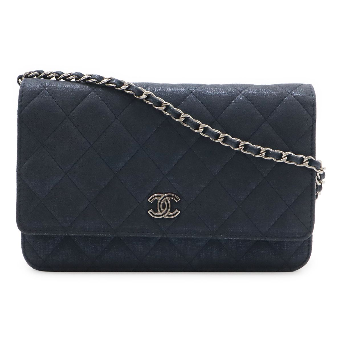 Chanel Quilted Chain Wallet Shoulder Bag Pochette Crossbody Sparkle Leather