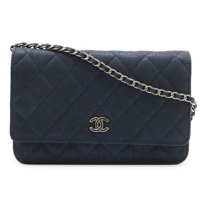 Chanel Quilted Chain Wallet Shoulder Bag Pochette Crossbody Sparkle Leather